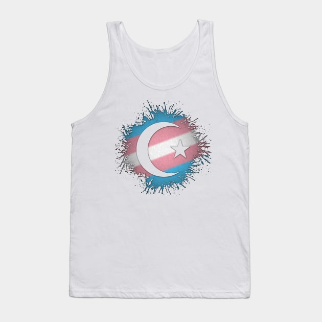 Paint Splatter Transgender Pride Flag Star and Crescent Symbol Tank Top by LiveLoudGraphics